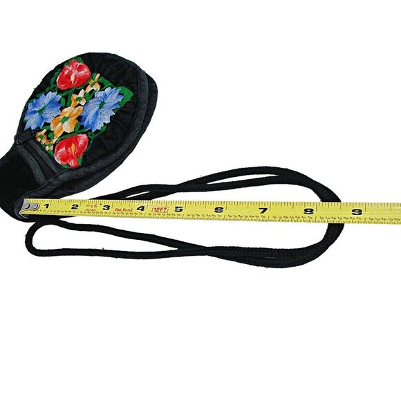 Hand Embroidered Velvet Mini Crossbody Bag Purse Multicolor Floral Stitched Flat - Picture 7 of 12